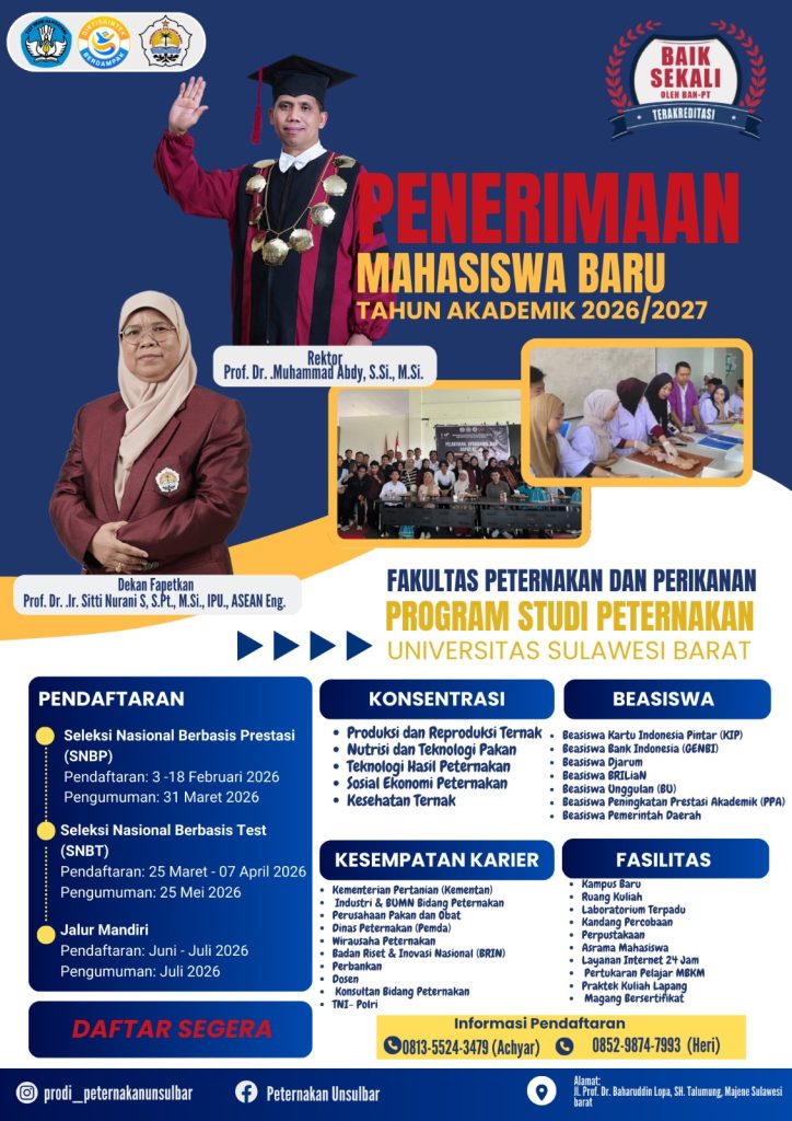 Penerimaan Mahasiswa Baru Program Studi Peternakan Tahun Akademik 2026/2027