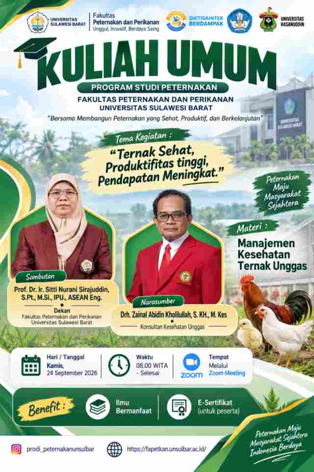Program Studi Peternakan Unsulbar Gelar Kuliah Umum tentang Manajemen Kesehatan Ternak Unggas