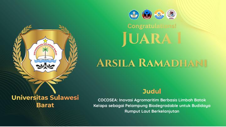 Mahasiswa Akuakultur Unsulbar raih dua gelar Juara 1 tingkat nasional di USN Kolaka, 8 Oktober 2026.